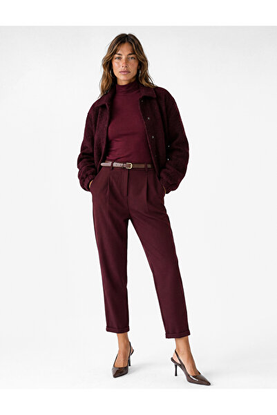 Koton Layered High Waist Fabric Carrot Pants with Pockets