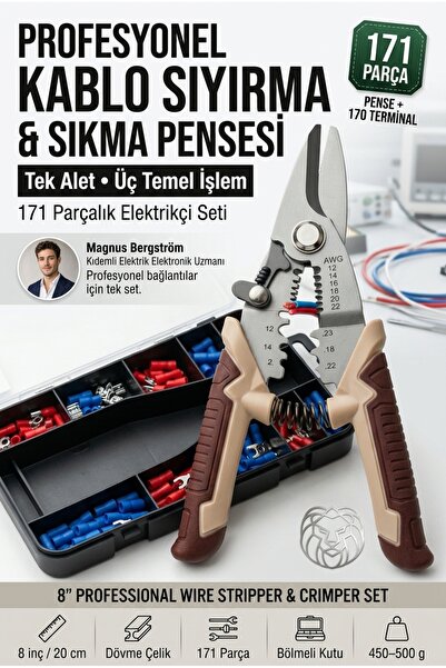 Transformacion Profesyonel Tel Soyma ve Sıkma Pensesi Seti – 8'' Otomatik, Ka...