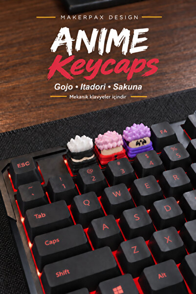 Makerpax Anime Keycaps 3'lü Set Gojo, Itadori ve Sakuna - Mekanik Klavye Tuş Takımı