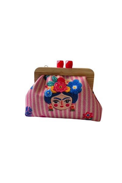 handedizayn Ξύλινη τσάντα χειρός με μοτίβο ροζ Frida Kahlo για γυναίκες