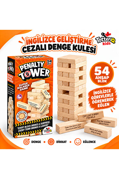 TOTTERİQ İngilizce Penalty Tower(İNGİLİZCE CEZALI TOWER) Jenga Denge Oyunu 54...