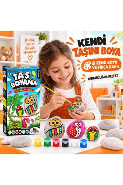 TOTTERİQ Stone Painting Set (6 Colors Acrylic Paint-Brush Activity Set)