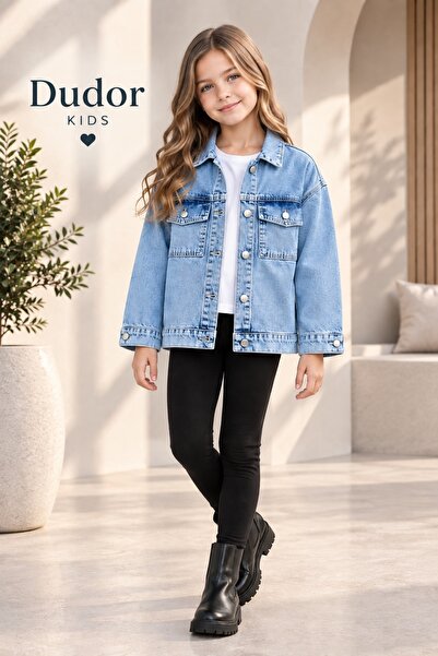 DUDOR KİDS Kız Çocuk Açık Mavi Oversize Kot Ceket-jeans Ceket/kot Mont-jeans ...