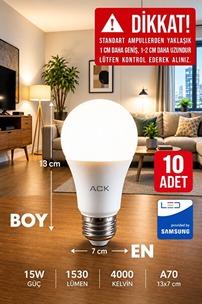 Aryes 15 Watt LED Ampul 4000 Kelvin 1530 Lümen Günışığı E27 Yüksek Aydınlık