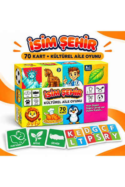 TOTTERİQ İsim Şehir Kart Oyunu 70 Kart Eğitici Aile ve Çocuk Oyunu 4+ Yaş Zek...