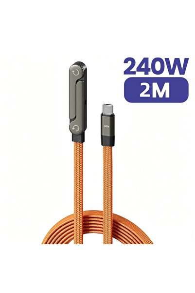 Choice12 2m C-C orange 240W 2 in 1 USB C to USB C Fast Charging Foldable Brac...