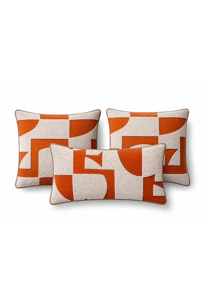 CASA NATURALE Art Cinnamon Beige Punch Embroidered 3-Piece Throw Pillow Set