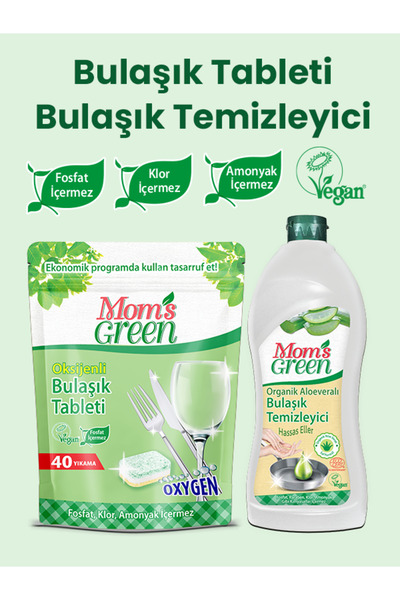 Mom's Green Set of 2 - Set of 40 Ecological Dishwasher Tablets and Herbal Han...