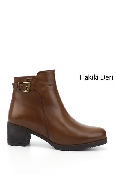 GÖNDERİ(R) Women/Girls Tan Antique Zippered Thick Heeled Genuine Leather Boots