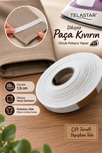 TELASTAR Paça Telası - Çift Taraflı Yapışkan Tela 100 Metre - Eni 1.5cm 1 Top...