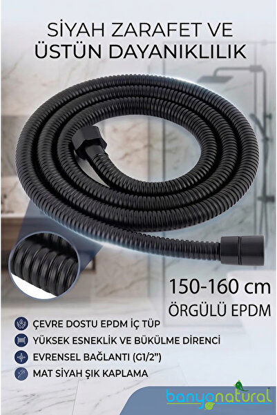 banyonatural Duş Hortum Dayanıklı Banyo Batarya Musluk Duş Hortumu Siyah