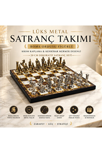 e-life shop Luxury Metal Chess Set Chrome Plated Roman Army Figure & Amber Ma...