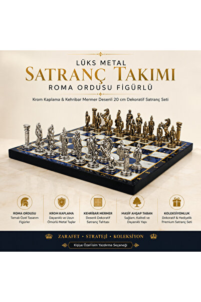 e-life shop Luxury metal chess set with roman army figures, chrome plated, bl...