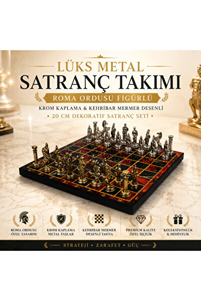 e-life shop Luxury Metal Chess Set Chrome Plated Roman Army Figure & Flame Re...
