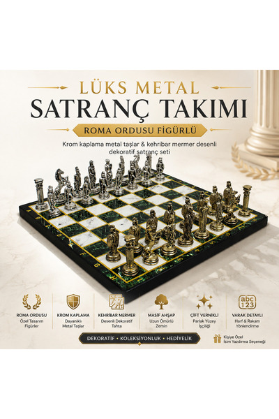 e-life shop Luxury metal chess set with roman army figures, chrome plated, gr...