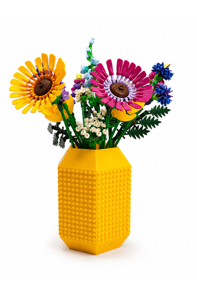 Maflen Lego Çiçek Uyumlu Özel Tasarım Büyük Dekoratif Vazo Biyoplastik Sarı
