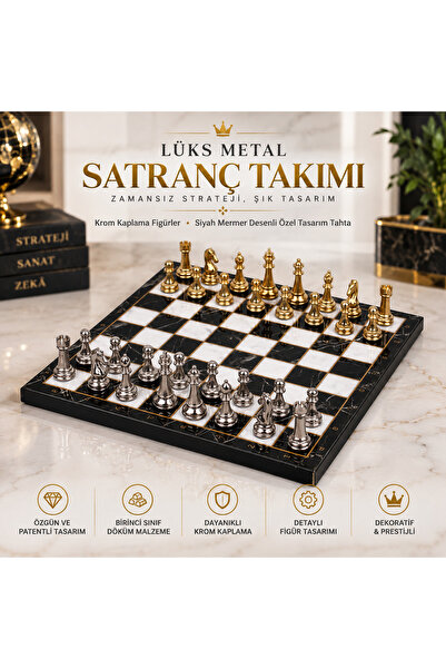 e-life shop Luxury Metal Chess Set Chrome Plated Classic Gold Themed Figures ...