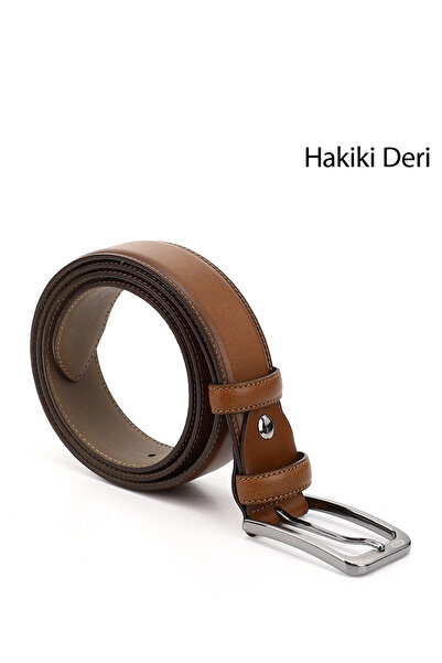 GÖNDERİ(R) Erkek Taba Antik Hakiki Deri 3,5 Cm Klasik Kemer