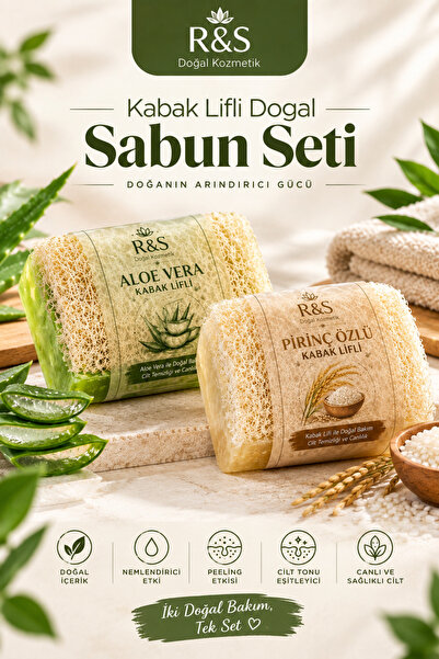 R&S Doğal Kozmetik Muhteşem 2'li Kabak Lifli Doğal Pirinç Özü Sabun Aloe Vera...