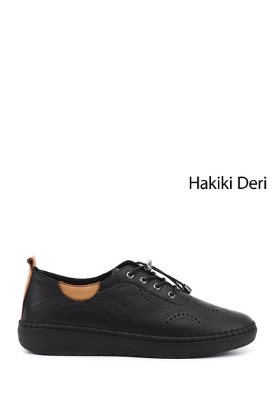 GÖNDERİ(R) Women's Black Lace-Up Genuine Leather Comfort Shoes