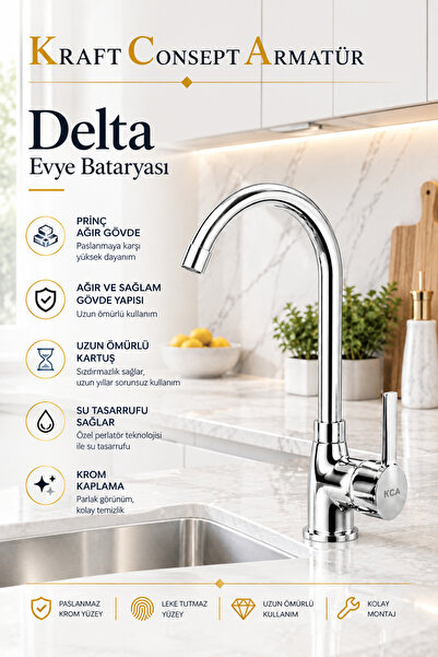 Kraft Consept Armatür Delta Evye Bataryası %100 Prinç