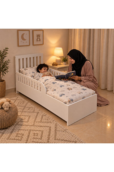 SAHABA سرير أطفال صغير، 150 × 70 سم، مزود بحاجز أمان، متين ومقاوم للتلف
