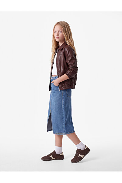 Koton Cotton Pocket Detailed Slit Midi Denim Skirt