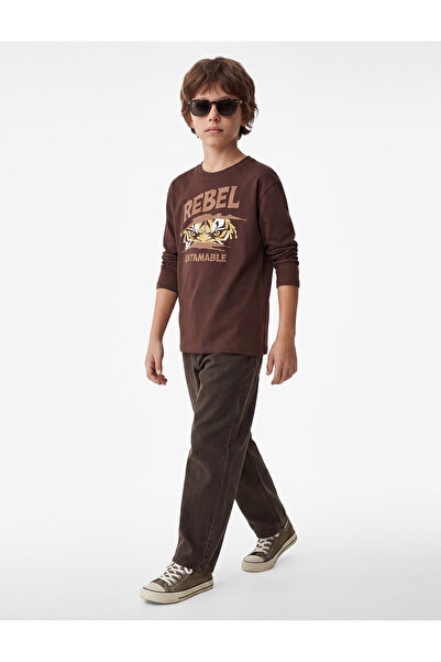 Koton Cotton Crew Neck Long Sleeve Tiger Printed T-Shirt