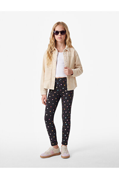Koton Elastic Waist Heart Patterned Cotton Leggings