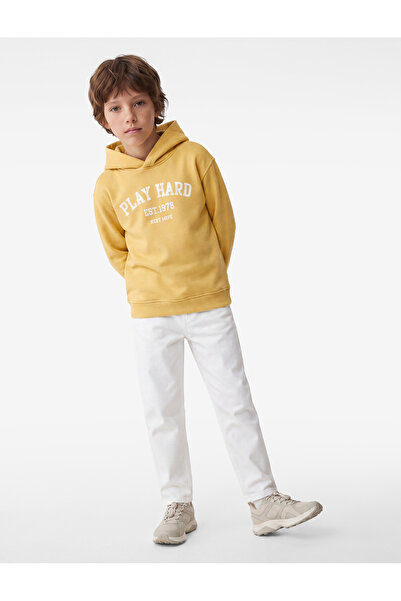 Koton Cotton Long Sleeve Three-Thread Raster Printed Hooded Sweatshirt