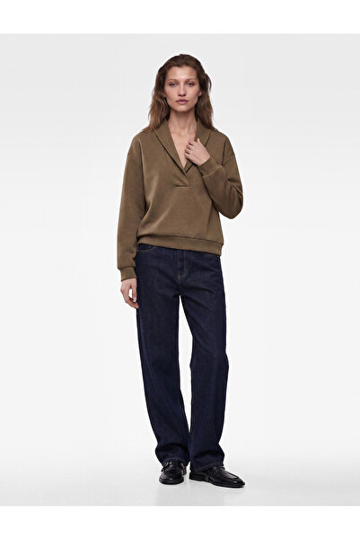 Koton Modal Fabric Regular Fit V-Neck Long Sleeve Sweatshirt