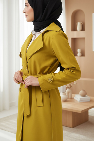 Modamorfo 5918 Wrap-Neck Trench Coat - Olive Green