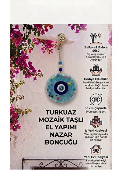 Store Turkuaz El Yapımı Nazar Boncuğu Balkon, Bahçe, Duvar Süsü