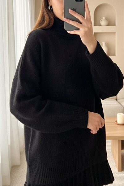 Modamorfo 15891 Sweater Skirt Knitwear Double Set - Black