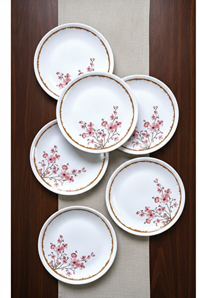 ers erbaşlar Lüx Seramik Sakura Desen 6 Kişilik Pasta Seti Servis Tabağı