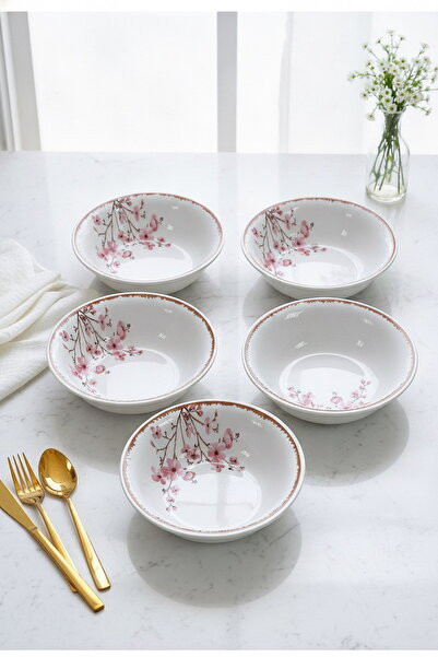 ers erbaşlar Lüx Sakura Desen Seramik 6 Kişilik Çorba Seti (16,5 cm)