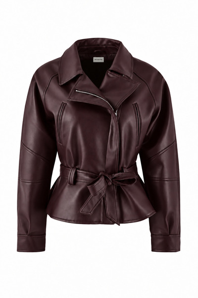 Moderk ZRA Peplum Kemerli Deri Ceket