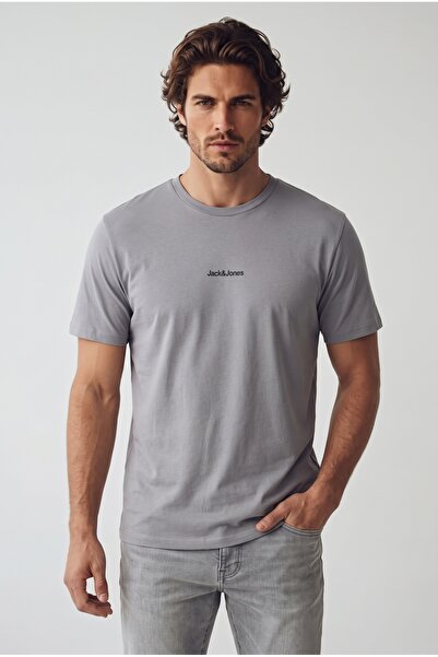 Jack & Jones J&J Jjmine Men's Logo Back Logo Printed T-Shirt Ultimate Gray A3333