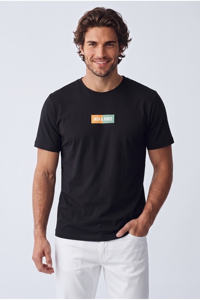 Jack & Jones Ανδρικό μπλουζάκι με τυπωμένο λογότυπο - Μαύρο Pan