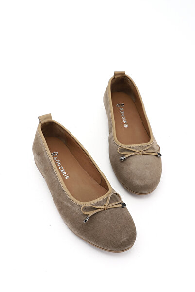 GÖNDERİ(R) Women's Mink Suede Tan Bowknot Genuine Leather Ballerinas