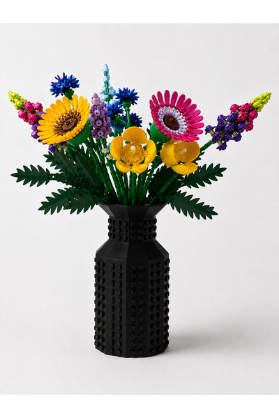 Maflen Lego Çiçek Uyumlu Özel Tasarım Dekoratif Vazo Biyoplastik Siyah (ÇİÇEK...