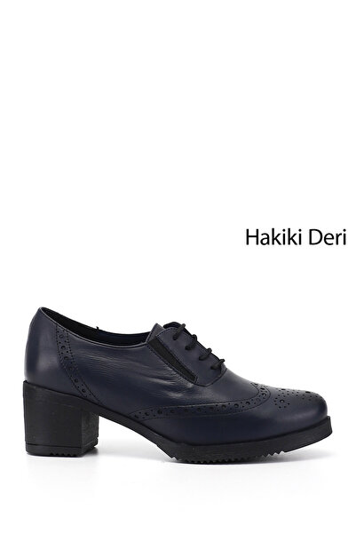 GÖNDERİ(R) Women/Girls Navy Blue Antique Lace-Up Medium Thick Heeled Genuine ...