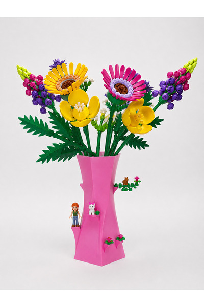Maflen Lego Çiçek Uyumlu Özel Tasarım Dekoratif Vazo Biyoplastik Pembe (ÇİÇEK...