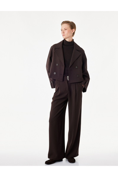 Koton Comfortable Fit High Waist Crepe Fabric Wide Leg Pants with Belt Detail