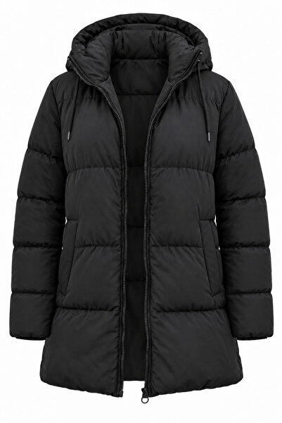 Bold Icon Kadın Oversize Kapüşonlu Bağcıklı Uzun Şişme Mont 009