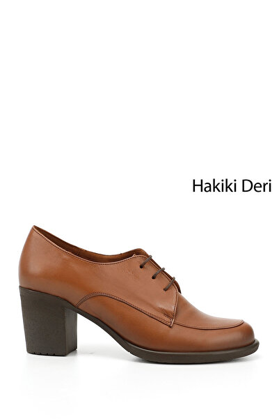 GÖNDERİ(R) Women/Girls Tan Antique Lace-Up Medium Thick Heeled Genuine Leathe...