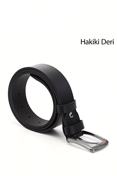 GÖNDERİ(R) Erkek Siyah Hakiki Deri 4 Cm Kot Kemeri