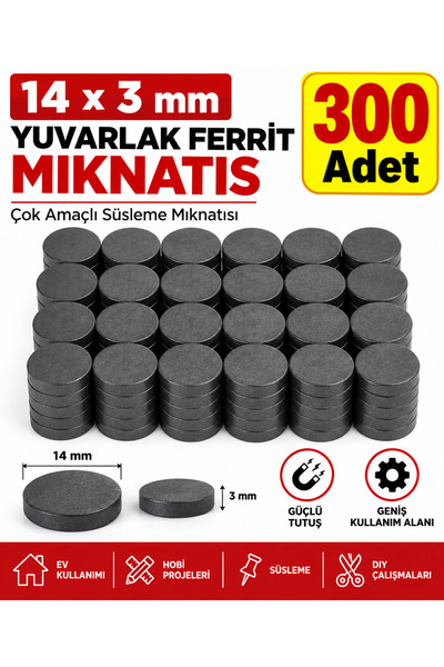 Dünya Magnet 300 Adet 14x3 Yuvarlak Ferrit Mıknatıs - Çok Amaçlı Süsleme Mıkn...