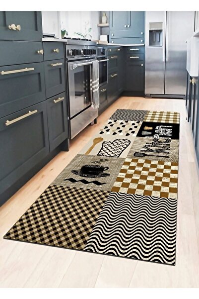 Ardizayn Krem Ekose Desenli, Kitchen Yazılı Dekoratif, Kaymaz Tabanlı, Antial...