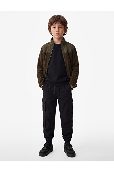 Koton Pocket Detailed Zippered Long Sleeve High Collar Fleece Sweatshirt